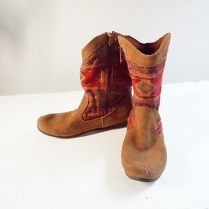 Minnetonka Moccasin Southwest Boot Baja‎ Brown Suede Leather Women 7 Indie Boho